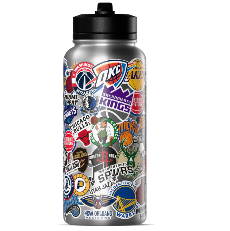 NBA All-Team Sticker Print Logo Insulated Water Bottle with Straw Lid and Handle