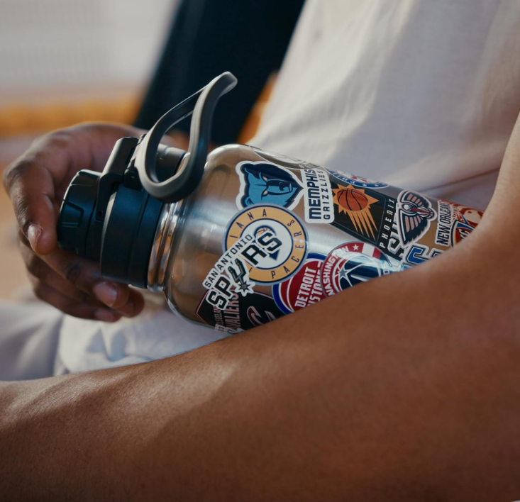 NBA All-Team Sticker Print Logo Insulated Water Bottle with Straw Lid and Handle
